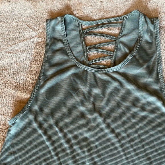 Marika Active Crop Top Tank - Olive Green Striped - Picture 8 of 11